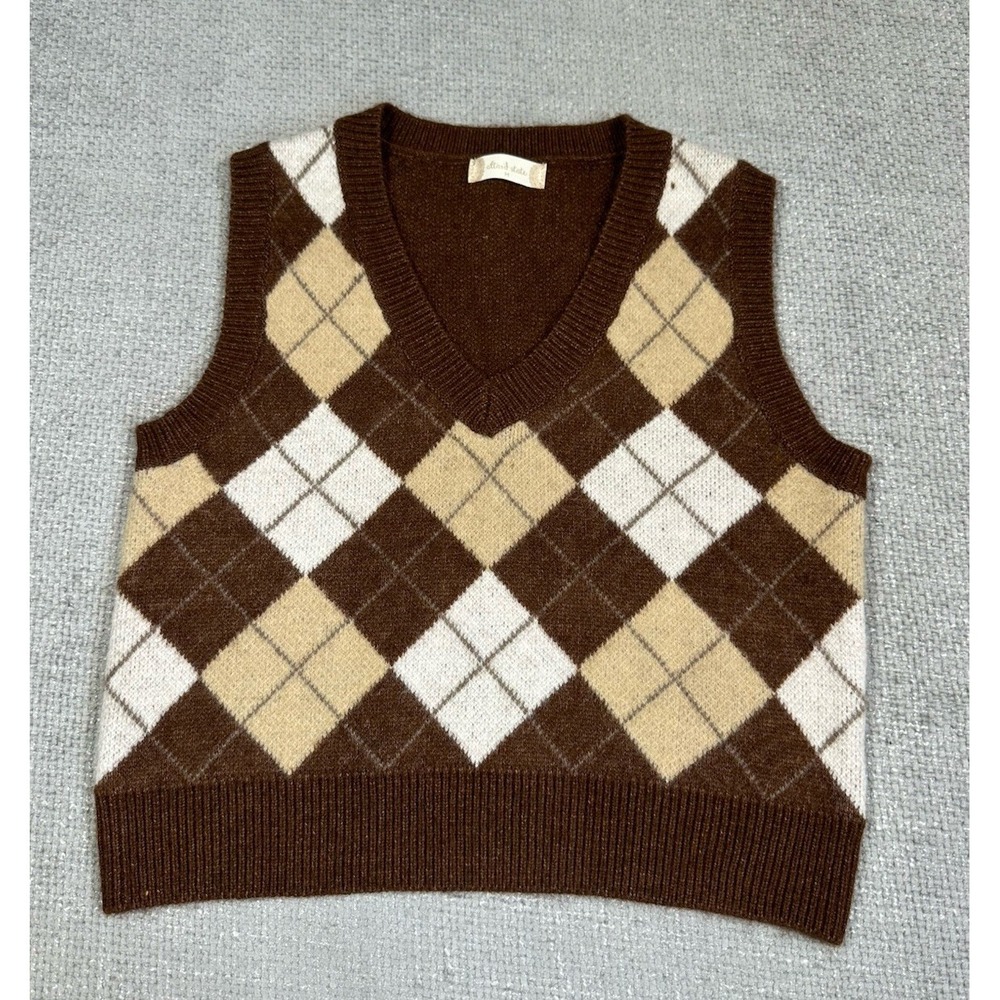 Altar'd State Sweater Vest Womens Medium Brown Argyle Preppy Academia Soft